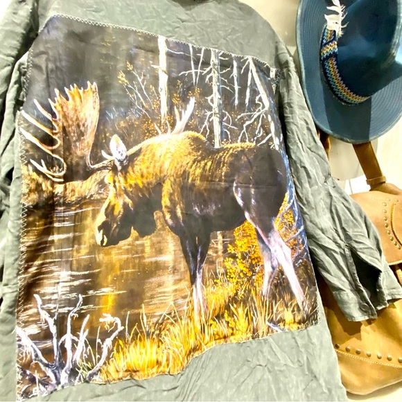 Upcycled Wildlife boho rustic shirt/shacket w country farmhouse vibe - Picture 4 of 16